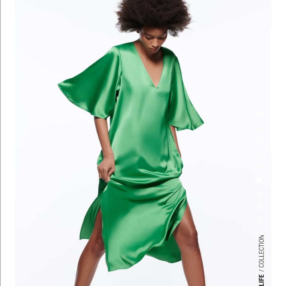 NEW Zara Satin Effect Green Tunic dress, small